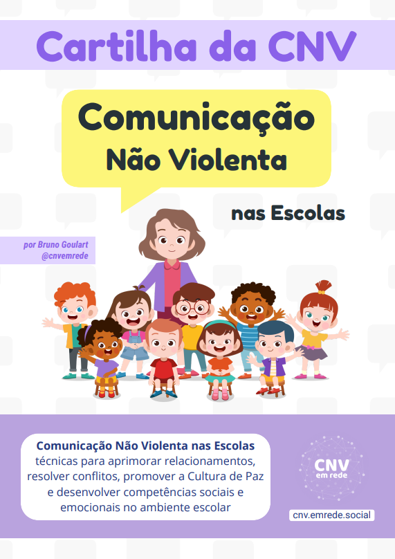 Capa da Cartilha de Comunicação Não Violenta nas Escolas — ilustração com professora e alunos